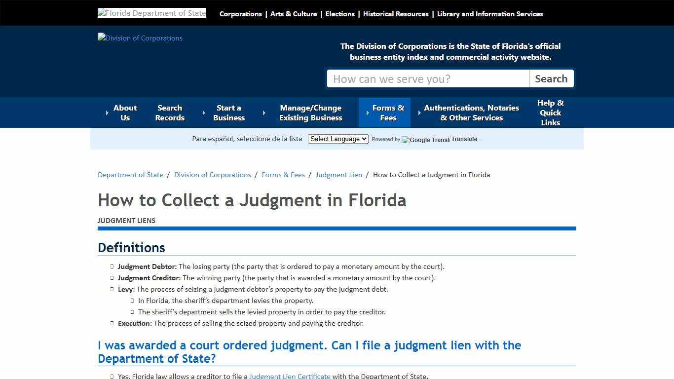 How to Collect a Judgment in Florida - Division of Corporations - Florida Department of State