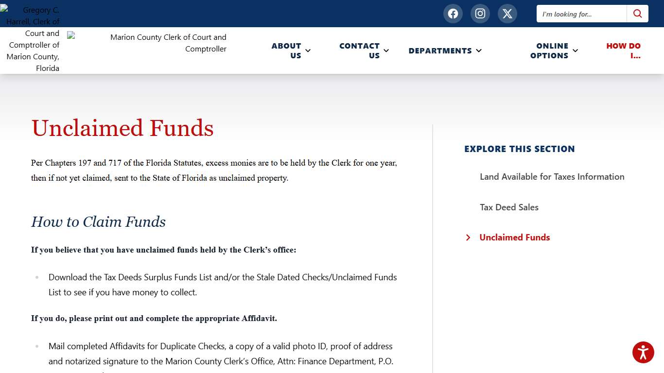 Unclaimed Funds Marion County Clerk of Court and Comptroller